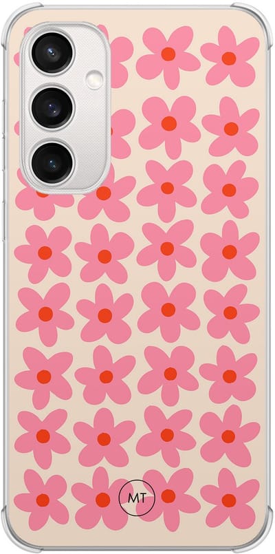 Hoesje (shockproof) geschikt voor Samsung Galaxy S23 FE - Retro Blooms - Extra sterke case - TPU/polycarbonaat - Bloemen - Roze, Transparant