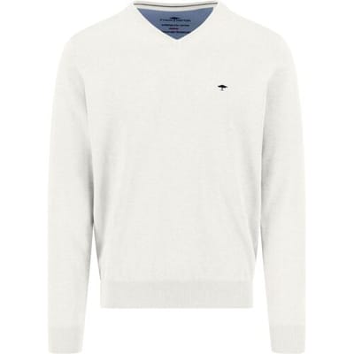 Fynch-Hatton Trui Solid Color Superfine 3-Ply Cotton V-Neck New Off White / male