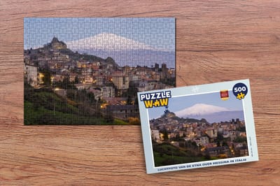 Puzzel Luchtfoto van de Etna over Messina in Italië - Legpuzzel - Puzzel 500 stukjes