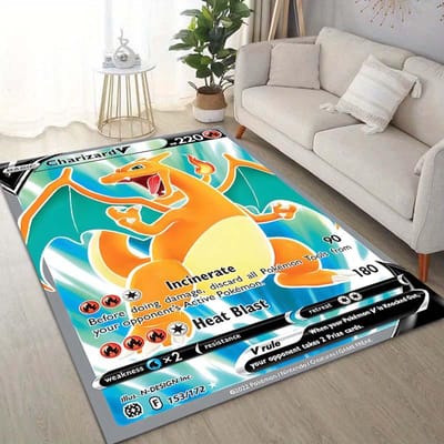 15 Maten Pokémon Kaarten Charizard Print Tapijt voor Woonkamer Slaapkamer Kinderkamer Huisdecoratie Vloerkleed Sofa Garderobemat 40x60cm (16x24in)