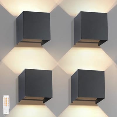 Set van 4 zwarte wandlampen voor buiten met IP65 - led up-down verlichting voor muurbekleding