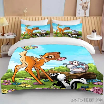 Bambi Bedrukt Zacht Beddengoed Set Dekbedovertrek Anime Dekbed Volwassen Kinderen Verjaardagscadeau Volledige Maat King Size Beddengoed Set EU Double 200x200cm