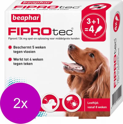 Beaphar Fiprotec Dog 3+1 pip - Anti vlooien en tekenmiddel - 2 x 10-20kg