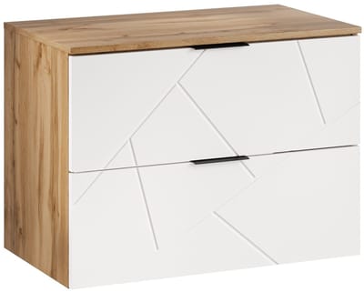 Badplaats Wastafelkast Manello 80 x 46 x 58 cm – Eiken met Mat Wit – Hangend Badmeubel met 2 Lades