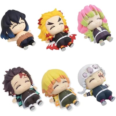 6 Stuks/1 Set Demon Slayer Anime Model Kamado Tanjirou Agatsuma Zenitsu Inosuke Poppen Speelgoed Kyoujurou Buikvulling Ornamenten Tengen No box zwart