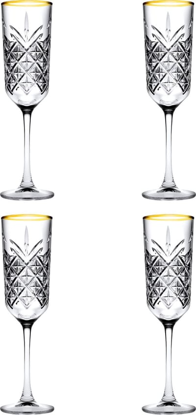 Pasabahce Timeless Champagneglas / Flute 17,5 Cl Gouden Rand - 4 Stuks