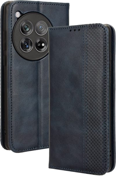Coverup Hoesje - Geschikt voor OnePlus 12 Hoesje - Coverup Vintage Style Book Case - Blauw