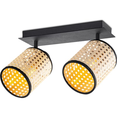 Home Sweet Home - Landelijke LED Opbouwspot Dean rotan - Rotan - 30/10/22cm - 2 lichts plafondspot - metaal - E27 fitting - lampenkap gemaakt van
