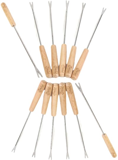 Cook Concept Chocolade of kaas fondue vorken - 12x stuks - metaal/hout - 22 cm - losse extra vorkjes