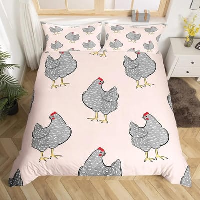 Schattig Kip Dekbedovertrek King Queen Kleurrijk Haan Beddengoed Set Boerderijdier Dekbedovertrek Grappig Rustiek Boerderijhuis Quiltovertrek AU Queen 210x210cm