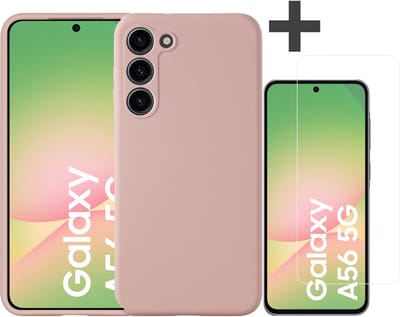 Hoesje geschikt voor Samsung Galaxy A56 hoesje zacht siliconen met gehard glas Screenprotector- Arara backcover - Licht Roze