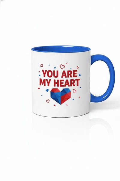 Mok 'YOU ARE MY HEART' | Geometrisch Rood Blauw Hart | Liefde & Valentijn Cadeau | Keramische Koffiemok