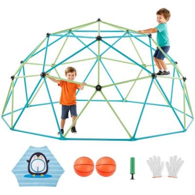 VEVOR Klimkoepel Geometrisch Klimrek (305 cm breed) met handschoenen en 2 basketballen, draagvermogen 453 kg Klimrek, klimuitrusting voor kinderen van 3 tot 10 jaar Tuinspeelgoed