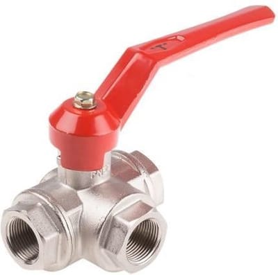 G1/4'' 3-Weg L-boring Kogelkraan Messing PTFE/NBR 55 bar - BL3BM - BL3BML-014