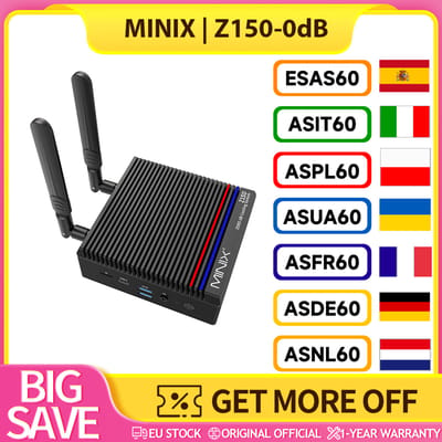 MINIX Z150-0dB Mini-pc zonder ventilator, Intel N150 4 kernen Max. 3,6 GHz, 16 GB RAM 512 GB SSD, 2*HDMI 4K@60Hz Dubbel scherm, WiFi 6 Bluetooth 5.2, 1*USB-C, 2*USB 2.0, 1*RJ45, 1*Audio-aansluiting,