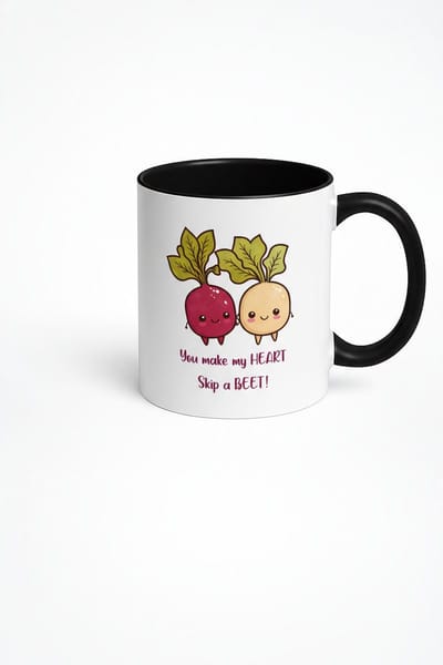 Romantische Mok met Schattige Bieten - 'You make my HEART Skip a BEET!' - Grappig Liefdes Cadeau