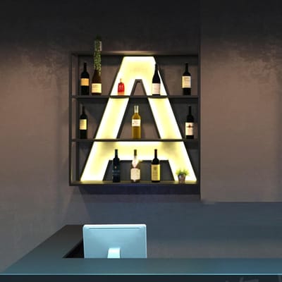 Wandgemonteerd Wijnrek Bar met LED Licht en Brievenstandaard – Industrieel Design Wijnrek met Glashouder en Presentatiestandaard 100x20x110 cm – HomebyNicole
