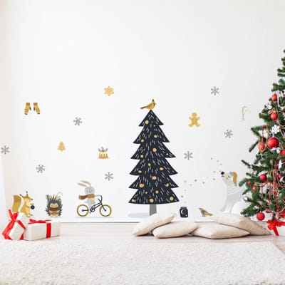 Scandinavische kerststickers met dieren - Zelfklevende kerststickers - Feestelijke decoraties - 150x100cm