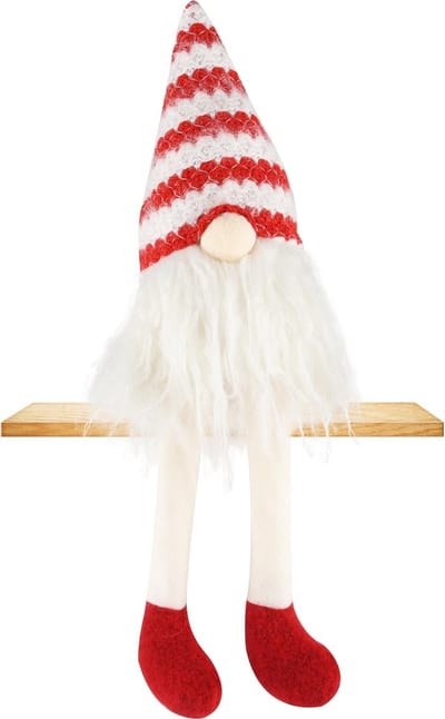 Dekoratief | Pop gnoom zittend m/hangbenen, rood/wit, stof, 12x10x40cm | A235049