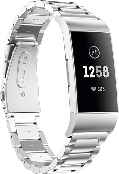KELERINO. Metalen bandje geschikt voor Fitbit Charge 3 / Charge 4 - Schakel - Zilver