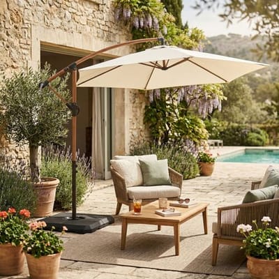 AXI Dion Zweefparasol Ø 300cm Eikenlook/beige – Gepoedercoat frame met kruisvoet