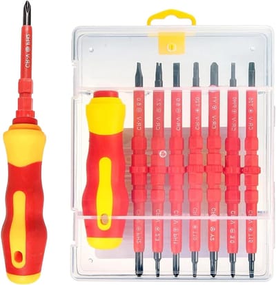 Set van geïsoleerde schroevendraaiers voor elektriciens, multifunctionele verwisselbare CR-V schroevendraaiers met zachte grip en ergonomisch handvat