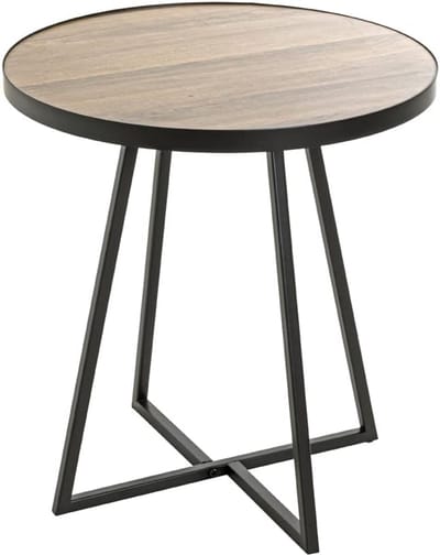 Bijzettafel Eiken - Salontafel Rond - Woonkamer Decoratie - Metaal Zwart Frame - H 52 cm x Ø 48 cm