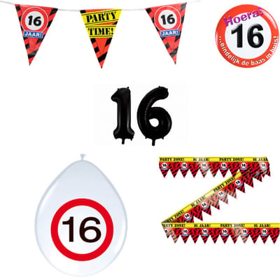 16 jaar verjaardag versiering pakket verkeersbord | 16 jaar versiering | 16 jaar feestje