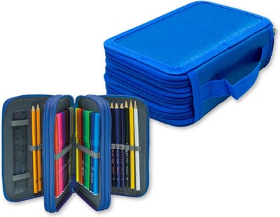 CREAKIT. Gevuld Etui – 55–delig – Etui met Inhoud – Potloden en Stiften – Etui met Vakken – Organizer – Pennenzak – Blauw