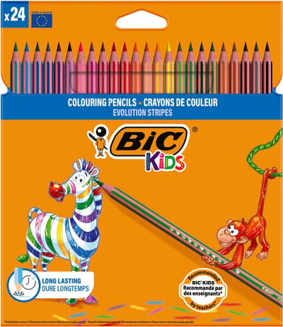 BIC Evolution Stripes Kleurpotloden voor Kinderen - Tekenen en Kleuren - Verschillende Kleuren - Potlood - 1 Stuk