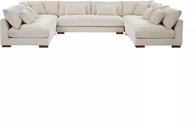 Vente-unique XXL-hoekbank met hoek links van beige ribfluweel SPERONE