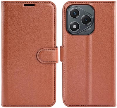 Hoesje geschikt voor HONOR 400 Lite - Phonesta Litchi Skin Book Wallet Case - Bruin