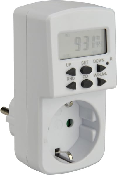 TIM® Digitale Tijdschakelaar - Digitale schakelklok Met 4 Programma’s - Schakelklok Wekelijkse Timer – Schakelklok Digitaal - Wit - 9cm x 9cm x 15cm