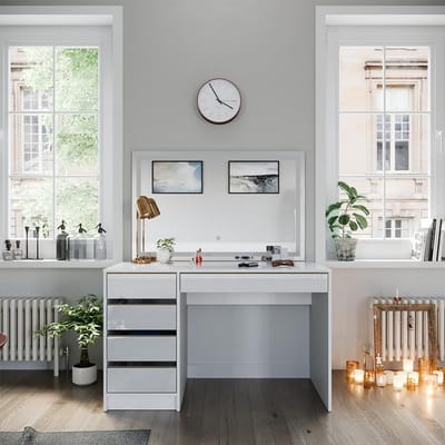 Stijlvolle Kaptafel Wit/Goud met LED Spiegel en Ruime Lade