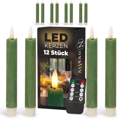 LED-kaarsen met timer groen 12 stuks voor binnen - 6 uur - ECHTE WAS 18 cm hoogte voor kaarsen 2,2 cm diameter 2 AAA-batterijen vereist LED-kaarsen set van 2 groen (DRIE keer) bewegende vlam