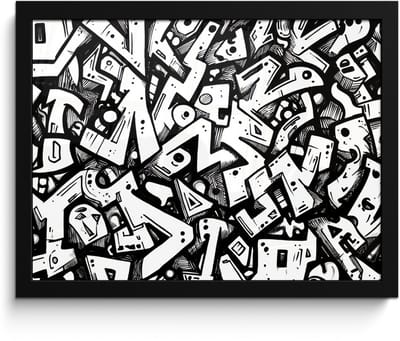 Poster in lijst - Fotolijst 40x30 cm - Posters - Vormen - Letters - Graffiti - Zwart - Posterlijst zwart - Decoratie - Wanddecoratie woonkamer - Muurdecoratie slaapkamer