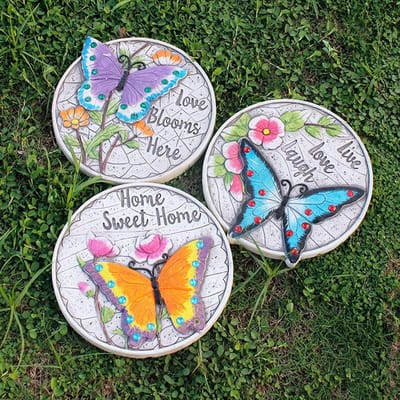 Tuin Stapstenen - Decoratie Stenen - Pad Aanleggen - Vormgegeven Vlinder - 25cm Diameter