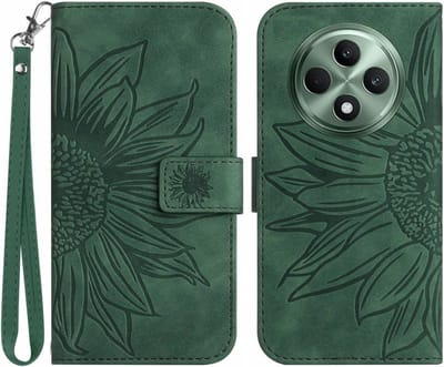 Coverup Hoesje - Geschikt voor OPPO Reno12 F 5G Hoesje - Coverup Zonnebloem Book Case met Koord - Groen