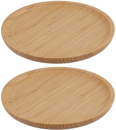 Dailygoods- Bamboe Dienblad Set van 2 - Ronde Bamboe Plantenbakken - Houten Dienblad - Schotel voor Binnen/Buiten - 20 cm - Elegant Ontwerp