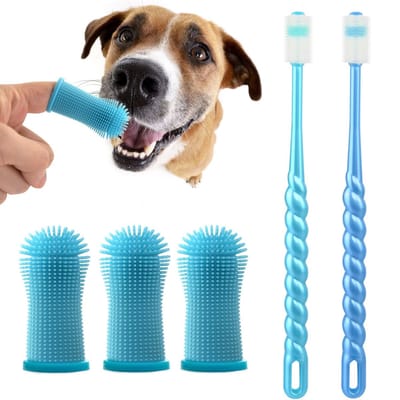 Dailygoods- Hondentandenborstel 360 Graden - Vingertandenborstel - Tandheelkundige Verzorging - Tandreiniging - 5 Stuks - Microvezel Borstelharen - Tandenborstelset