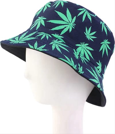 CHPN - Hoedje - Vissershoedje - Bucket Hat - Vissershoedje - Wietprint - Blauw/Groen - One size - Festival accessoire - Zonnenhoedje