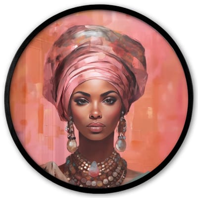 Poster in lijst Rond - Fotolijst 40x40 cm - Posters - Kunst - Vrouw - Roze - Sieraden - Portret - Ronde posterlijst zwart - Decoratie - Wanddecoratie woonkamer - Muurdecoratie slaapkamer