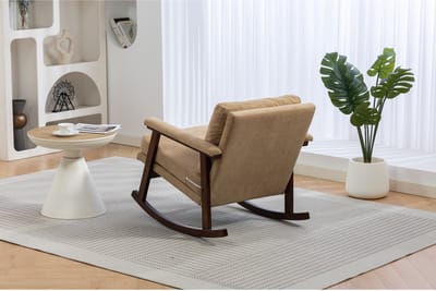 YYchan schommelstoel fauteuil - lichtbruin velvet - houten onderstel - 83x73x80 cm