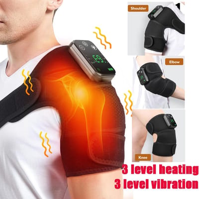 Masseur d'Épaule Thermique 3 en 1 Genouillère Épaule Coude Ceinture de Soutien Sans Fil Circulation Sanguine noir