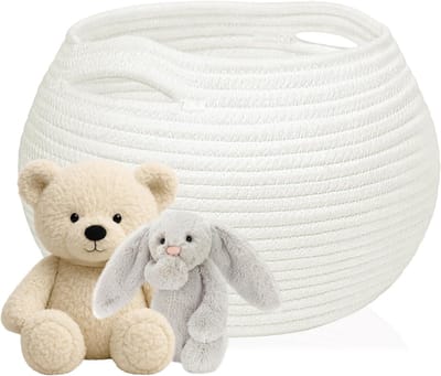 SnelShoppen - Rond opbergmand 25 x 21 cm - Gevlochten katoenen mand voor speelgoed, woonkamer- en badkamerdecoratie - Wit - Handige opbergoplossing vo