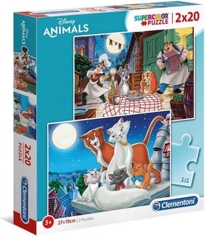 Clementoni - Disney Animals - Kinderpuzzel - 27 x 19 cm - 2 Puzzels - 20 Stukjes - Vanaf 3 jaar