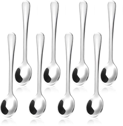 8 stuks Mini Lepels voor Kruidenpotjes – Roestvrij Staal – 7,5 cm – Kleine Ronde Schepjes voor Zout & Specerijen – Schattig en Duurzaam
