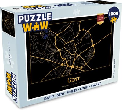 Puzzel Kaart - Gent - Simpel - Goud - Zwart - Legpuzzel - Puzzel 1000 stukjes volwassenen