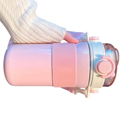 Bouteille d'eau à paille isolée anti-déversement élégante pour filles garçons portable tasse bouteille d'eau thermique pour white