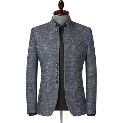 Pak Heren Herfst Britse Stijl Heren Opstaande Kraag Casual Pak Slim Klein Pak Heren Middelbare Leeftijd Heren Pak Tops 2XL gray